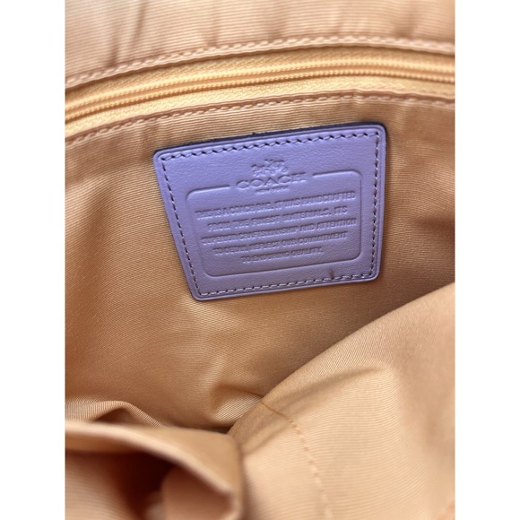 Coach Crossbody Bag Cream Canvas Stripe Logo Yellow Interior Pockets Zip Closure - Picture 6 of 7